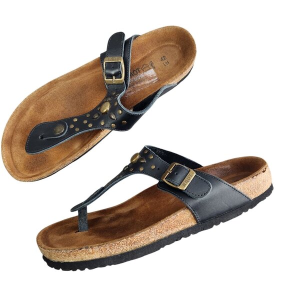Naot Shoes - Naot Womens Leather Studded Sandals Size 42 Black & Brown
